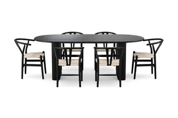 Noira Spisegruppe uttrekkbar 220-320 cm Svart med 6 Dastoori Spisestoler - Svart - Møbler - Bord - Spisegruppe