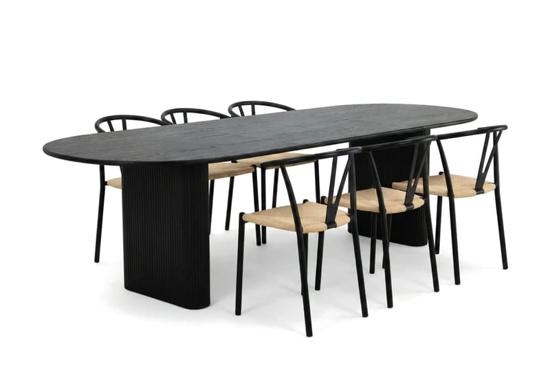 Noira spisegruppe uttrekkbar 220-320 cm svart med 6 Elysia spisestoler - Svartbeiset eik - Møbler - Bord - Spisegruppe