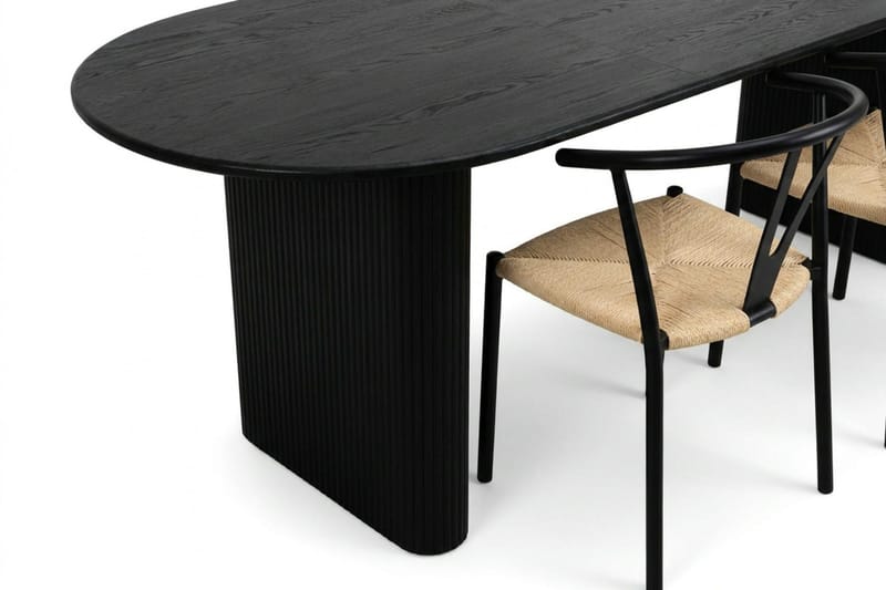 Noira spisegruppe uttrekkbar 220-320 cm svart med 6 Elysia spisestoler - Svartbeiset eik - Møbler - Bord - Spisegruppe