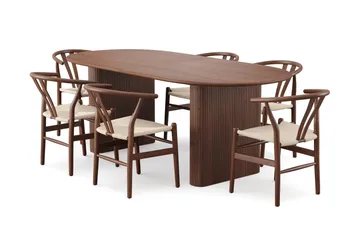 Noira Spisegruppe uttrekkbar 220-320 cm Valnøtt med 6 Dastoori Spisestoler