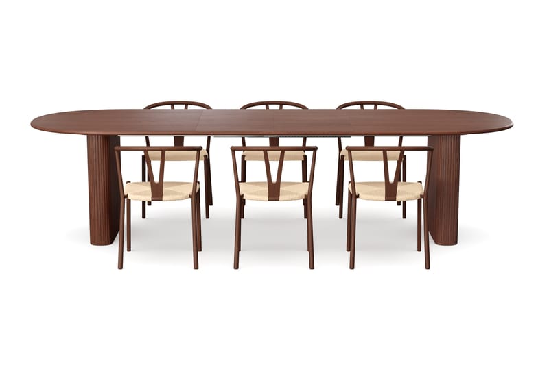 Noira spisegruppe uttrekkbar 220-320 cm valnøtt med 6 Elysia spisestoler - Valnøtt - Møbler - Bord - Spisegruppe