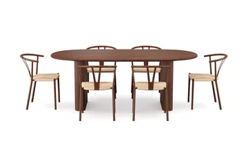 Noira spisegruppe uttrekkbar 220-320 cm valnøtt med 6 Elysia spisestoler - Valnøtt - Møbler - Bord - Spisegruppe