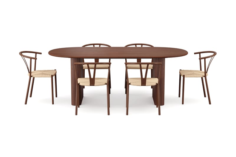 Noira spisegruppe uttrekkbar 220-320 cm valnøtt med 6 Elysia spisestoler - Valnøtt - Møbler - Bord - Spisegruppe
