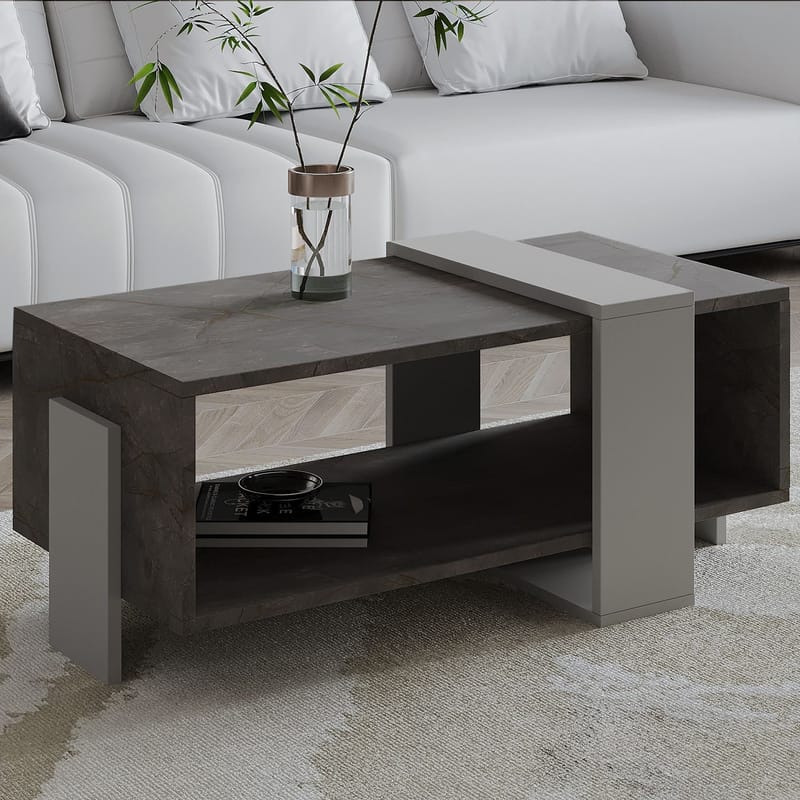 Norell Sofabord 90x40x49 cm - Gordion marmor og grå - Møbler - Bord - Sofabord & salongbord