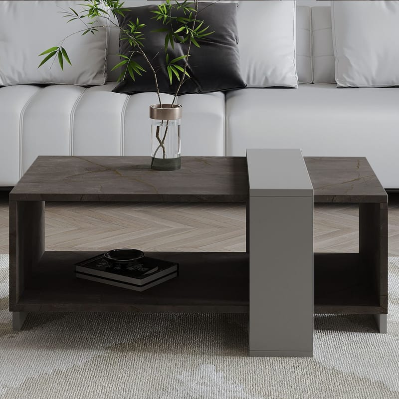 Norell Sofabord 90x40x49 cm - Gordion marmor og grå - Møbler - Bord - Sofabord & salongbord