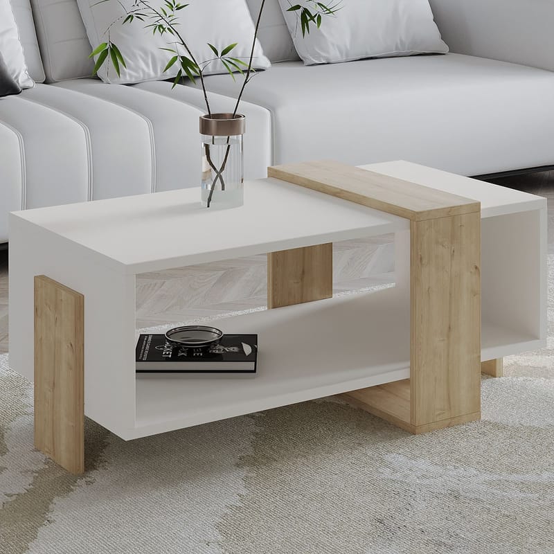 Norell Sofabord 90x40x49 cm - Hvit og safireik - Møbler - Bord - Sofabord & salongbord