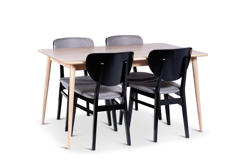 Odense Spisegruppe 140 cm med 4 Borgholm Stoler i heltre - Natur/Svart - Møbler - Bord - Spisegruppe