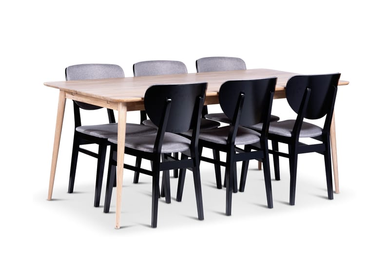 Odense Spisegruppe 180 cm med 6 Borgholm Stoler i heltre - Natur/Svart - Møbler - Bord - Spisegruppe