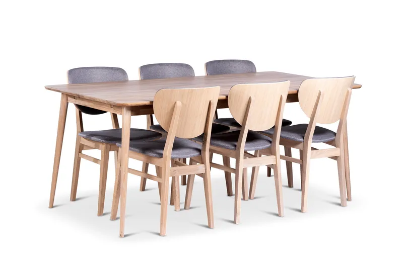 Odense Spisegruppe 180 cm med 6 Borgholm Stoler i massivt tre
