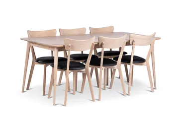 Odense Spisegruppe 180 cm med 6 Eksjø Stoler i heltre - Natur - Møbler - Bord - Spisegruppe