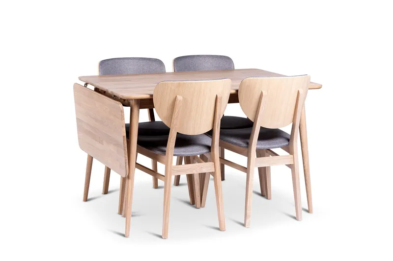 Odense Uttrekkbar Spisegruppe 120-160 cm med 4 Borgholm Stoler i massivt tre