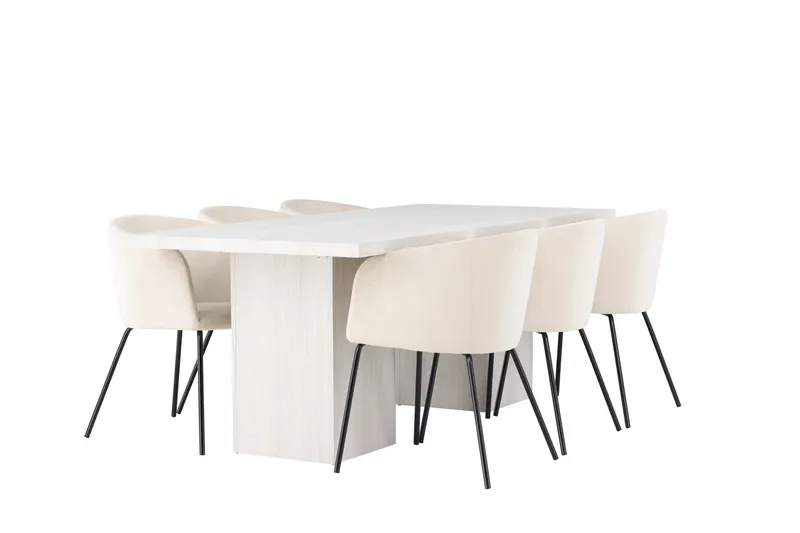 Olga Matgruppe 200 cm Rektangulær med 6 Berit Stoler - Beige - Møbler - Bord - Spisegruppe