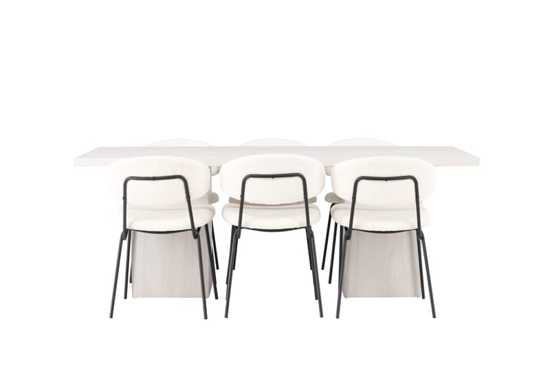 Olga Matgruppe 200 cm Rektangulær med 6 Chico Stoler, Hvid