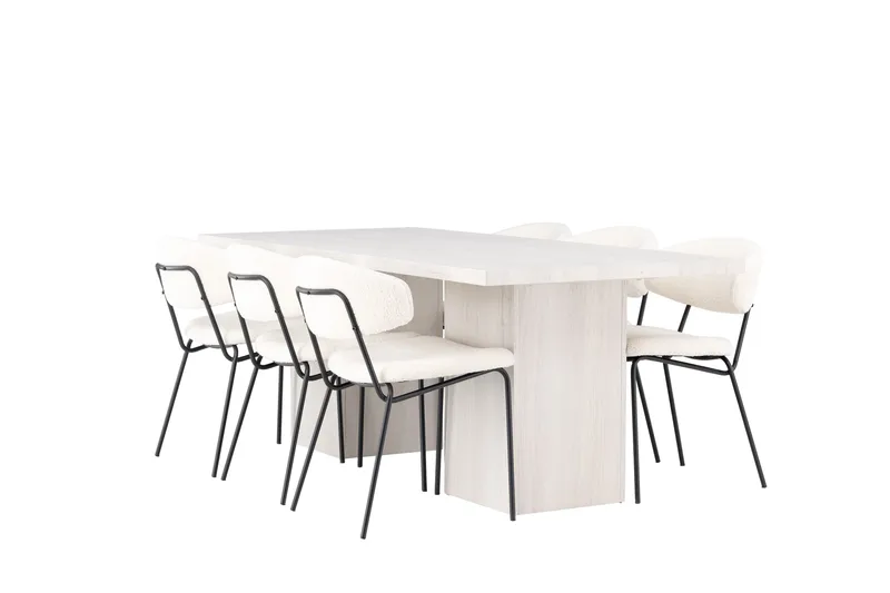Olga Matgruppe 200 cm Rektangulær med 6 Chico Stoler - Hvid - Møbler - Bord - Spisegruppe