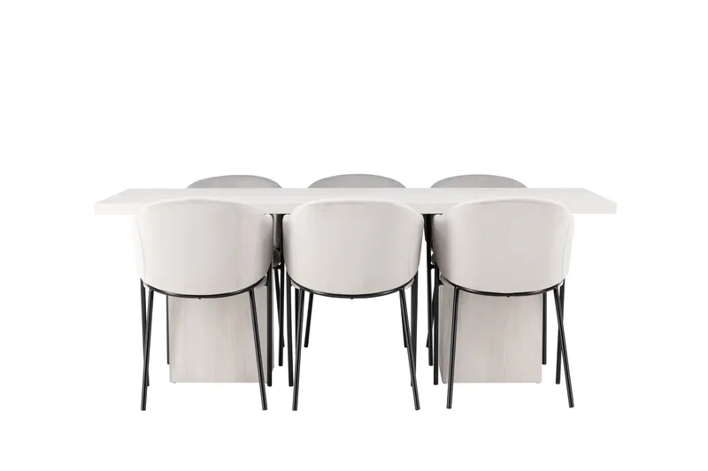 Olga Matgruppe 200 cm Rektangulær med 6 Evelina Stoler, Hvid