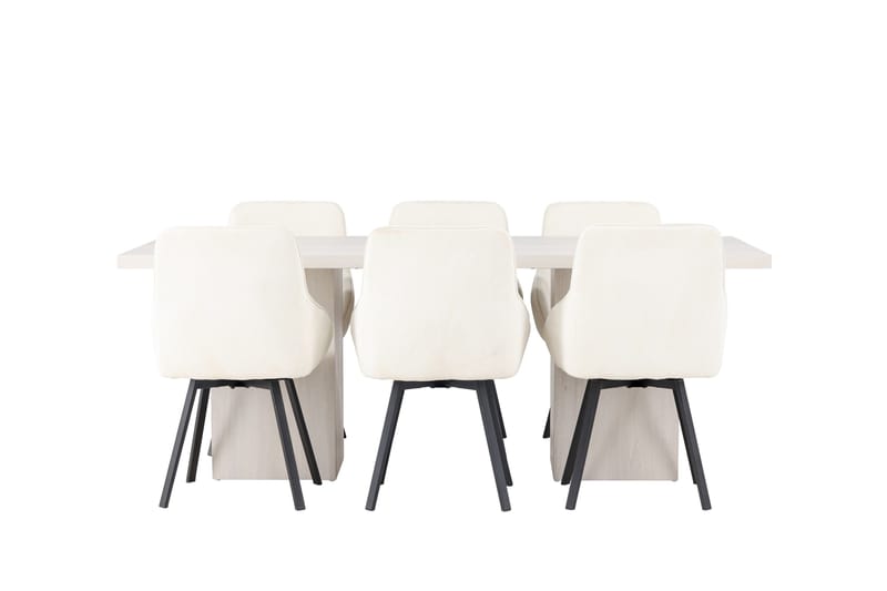 Olga Matgruppe 200 cm Rektangulær med 6 Rosie Stoler, Hvid