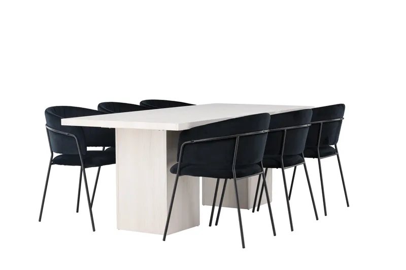 Olga Matgruppe 200 cm Rektangulær med 6 Selma Stoler - Sort - Møbler - Bord - Spisegruppe