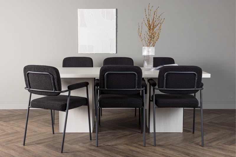 Olga Matgruppe 200 cm Rektangulær med 6 Yesterday Stoler - Sort - Møbler - Bord - Spisegruppe