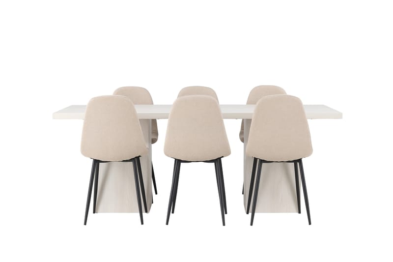 Olga Matgruppe 200 cm Rektangulær med 6 Polar Stoler, Beige