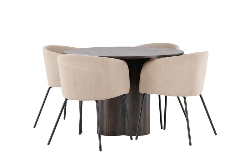 Olivero Spisebord 110 cm Rundt med 4 Berit Armstoler med Armlener - Møbler - Bord - Spisegruppe