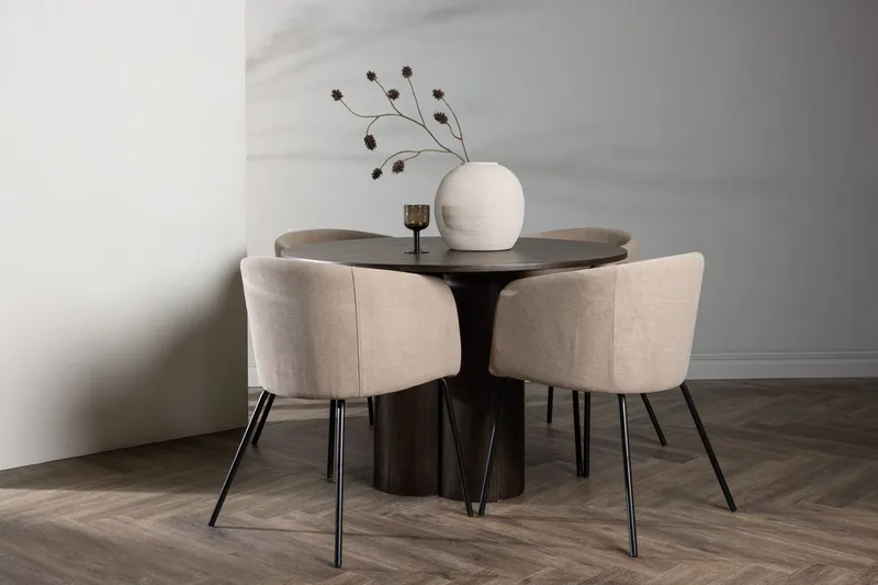Olivero Spisebord 110 cm Rundt med 4 Berit Armstoler med Armlener