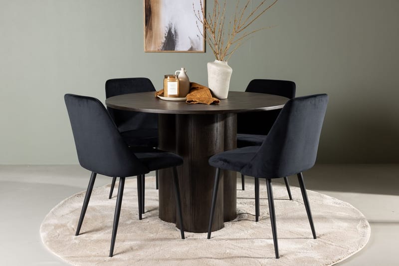 Olivero spisebord 110 cm rundt med 4 Night spisestoler