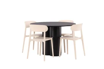 Olivia Matgruppe 110 cm Rund med 4 Åstol Stoler - Beige - Møbler - Bord - Spisegruppe