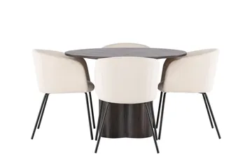 Olivia Matgruppe 110 cm Rund med 4 Berit Stoler - Beige - Møbler - Bord - Spisegruppe