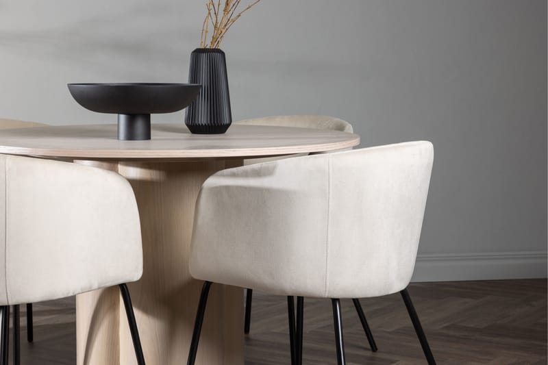 Olivia Matgruppe 110 cm Rund med 4 Berit Stoler - Whitewash - Møbler - Bord - Spisegruppe