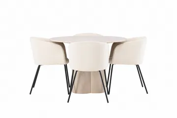 Olivia Matgruppe 110 cm Rund med 4 Berit Stoler - Whitewash - Møbler - Bord - Spisegruppe
