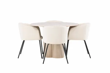 Olivia Matgruppe 110 cm Rund med 4 Berit Stoler - Whitewash - Møbler - Bord - Spisegruppe