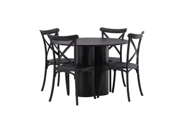 Olivia Matgruppe 110 cm Rund med 4 Crosett Stoler - Sort - Møbler - Bord - Spisegruppe