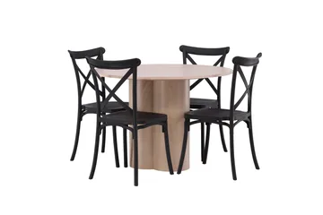 Olivia Matgruppe 110 cm Rund med 4 Crosett Stoler - Whitewash - Møbler - Bord - Spisegruppe