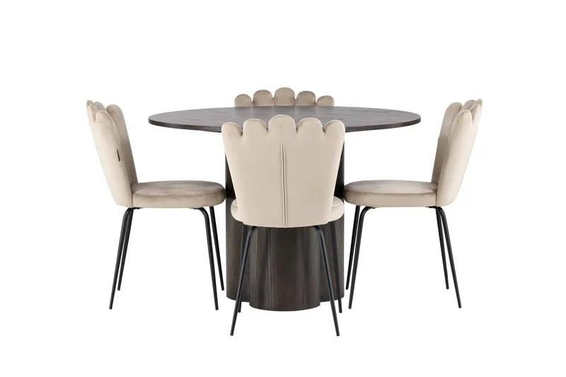 Olivia Matgruppe 110 cm Rund med 4 Limhamn Stoler, Beige