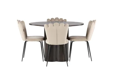 Olivia Matgruppe 110 cm Rund med 4 Limhamn Stoler - Beige - Møbler - Bord - Spisegruppe