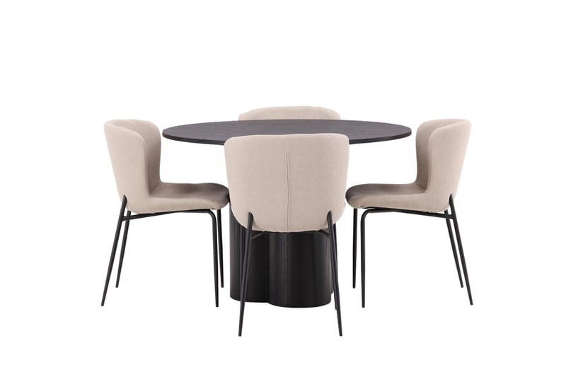 Olivia Matgruppe 110 cm Rund med 4 Modesto Stoler - Sort - Møbler - Bord - Spisegruppe