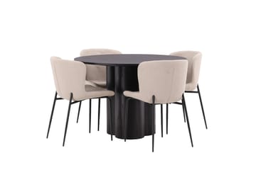 Olivia Matgruppe 110 cm Rund med 4 Modesto Stoler - Sort - Møbler - Bord - Spisegruppe