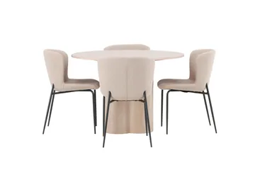 Olivia Matgruppe 110 cm Rund med 4 Modesto Stoler - Whitewash - Møbler - Bord - Spisegruppe