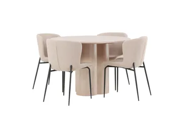 Olivia Matgruppe 110 cm Rund med 4 Modesto Stoler - Whitewash - Møbler - Bord - Spisegruppe