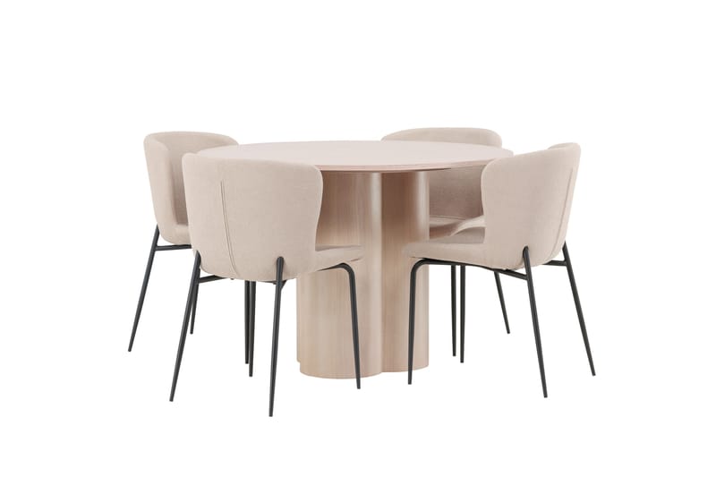 Olivia Matgruppe 110 cm Rund med 4 Modesto Stoler - Whitewash - Møbler - Bord - Spisegruppe