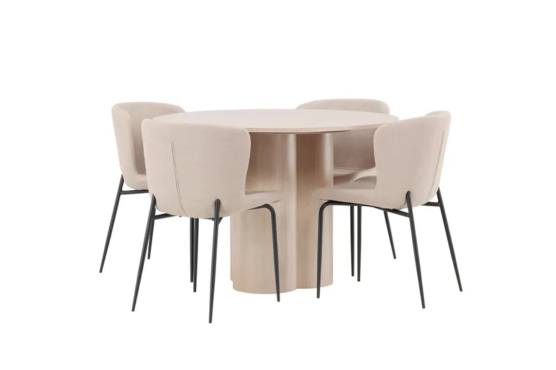 Olivia Matgruppe 110 cm Rund med 4 Modesto Stoler - Whitewash - Møbler - Bord - Spisegruppe