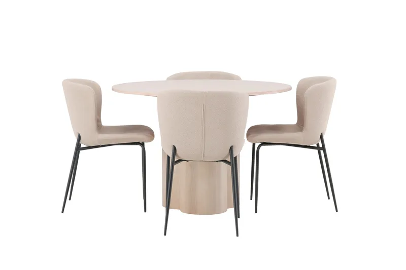 Olivia Matgruppe 110 cm Rund med 4 Modesto Stoler, Whitewash