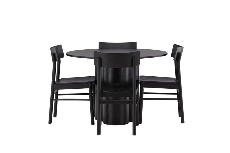 Olivia Matgruppe 110 cm Rund med 4 Montros Stoler, Sort
