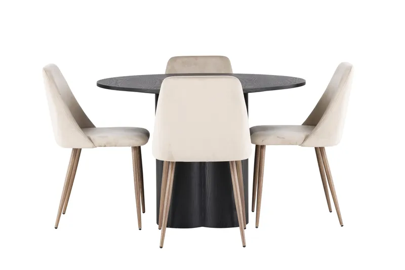 Olivia Matgruppe 110 cm Rund med 4 Night Stoler, Sort