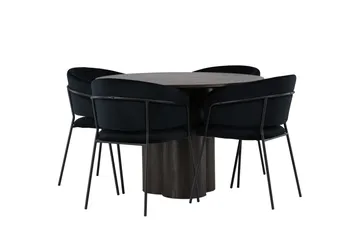 Olivia Matgruppe 110 cm Rund med 4 Selma Stoler - Sort - Møbler - Bord - Spisegruppe