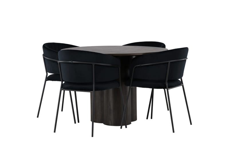Olivia Matgruppe 110 cm Rund med 4 Selma Stoler - Sort - Møbler - Bord - Spisegruppe