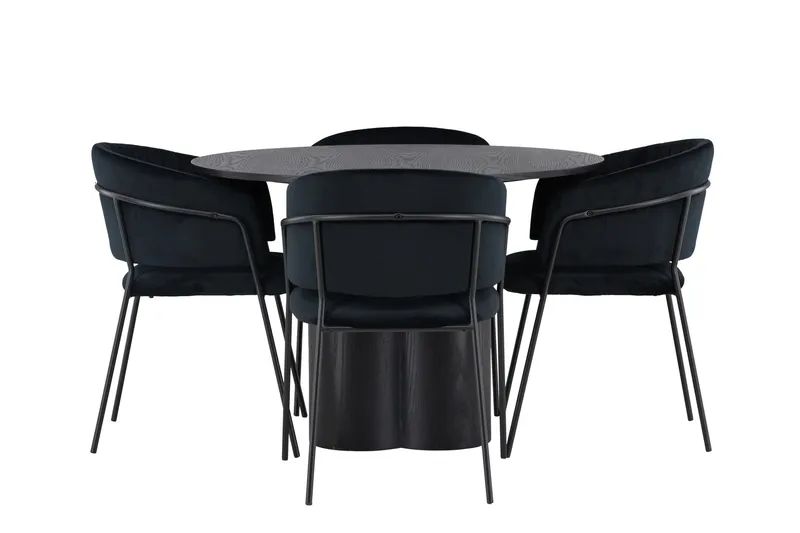 Olivia Matgruppe 110 cm Rund med 4 Selma Stoler, Sort