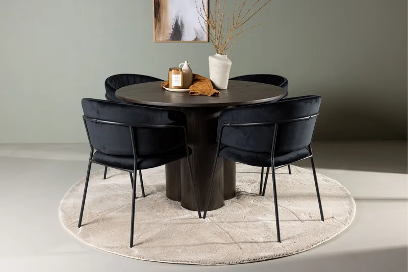 Olivia Matgruppe 110 cm Rund med 4 Selma Stoler - Sort - Møbler - Bord - Spisegruppe