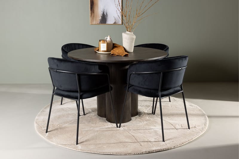 Olivia Matgruppe 110 cm Rund med 4 Selma Stoler - Sort - Møbler - Bord - Spisegruppe
