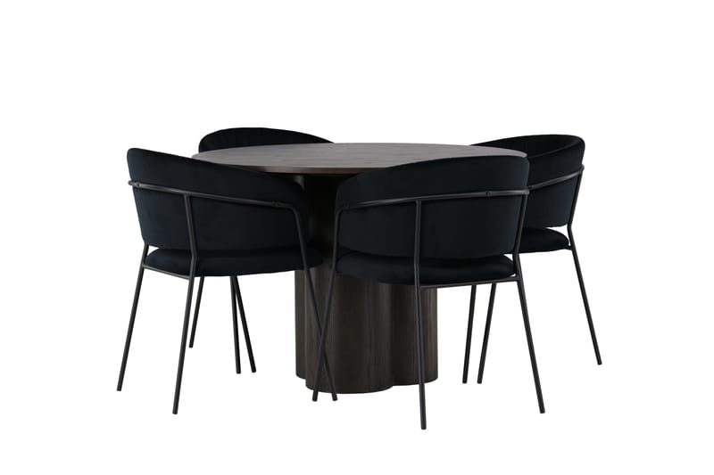 Olivia Matgruppe 110 cm Rund med 4 Selma Stoler - Sort - Møbler - Bord - Spisegruppe